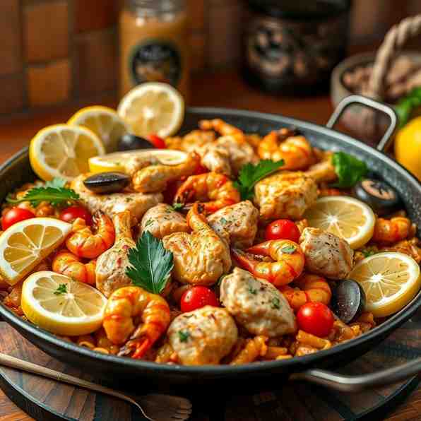 Paella Dish Recipe - Weeknight Chicken & Seafood
